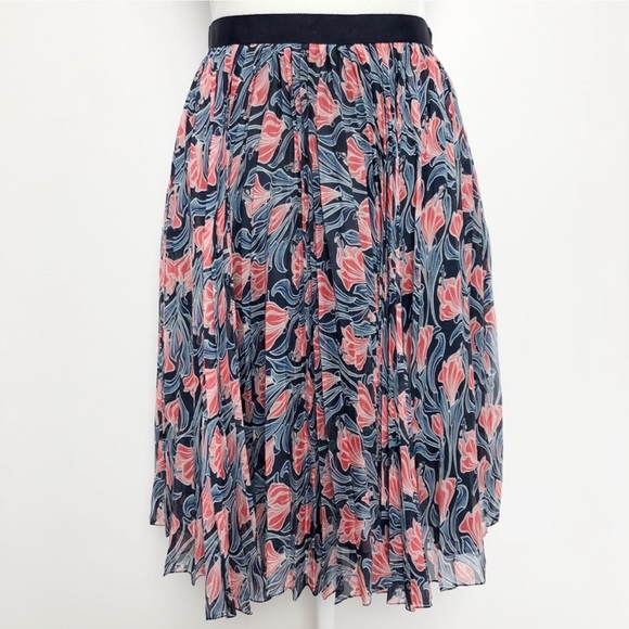 Jason Wu Pleated Silk Skirt Blue Floral Print Size 2 - Picture 3 of 11